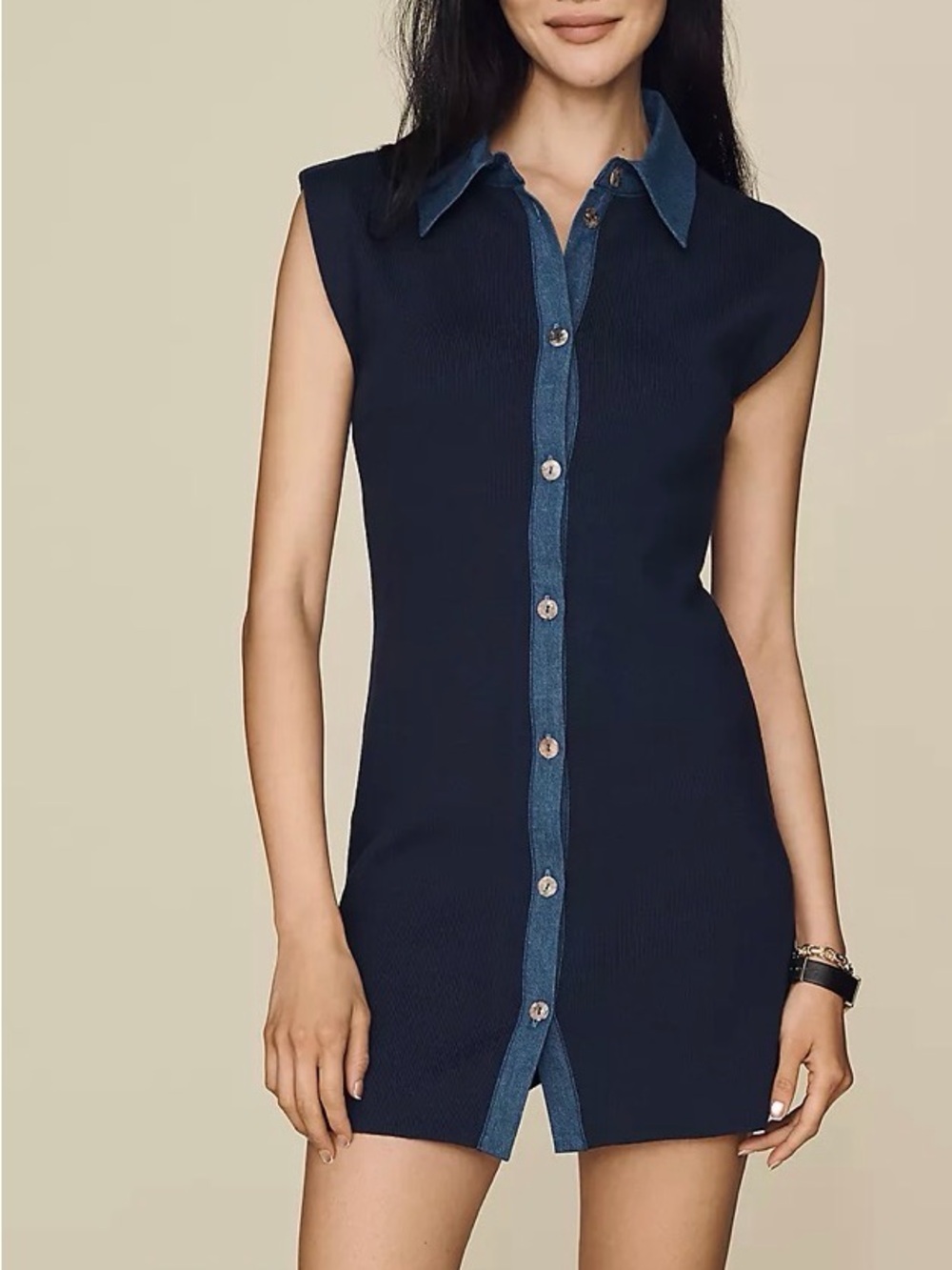 Maeve Navy Knit Tunic with Denim Trim